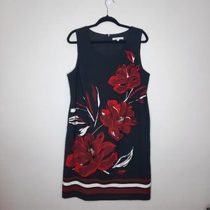 Cleo Black/Red/White Rear Zip Dress W/ Stunning Red Flowers And Stripes Lined🌹